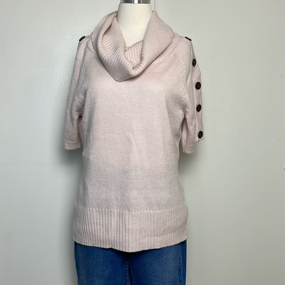 DESIGN 365 Pink Short Sleeve Cowl Neck Sweater ~ Large